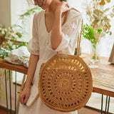 Boho Straw Woven Circle Tote Bag for Women