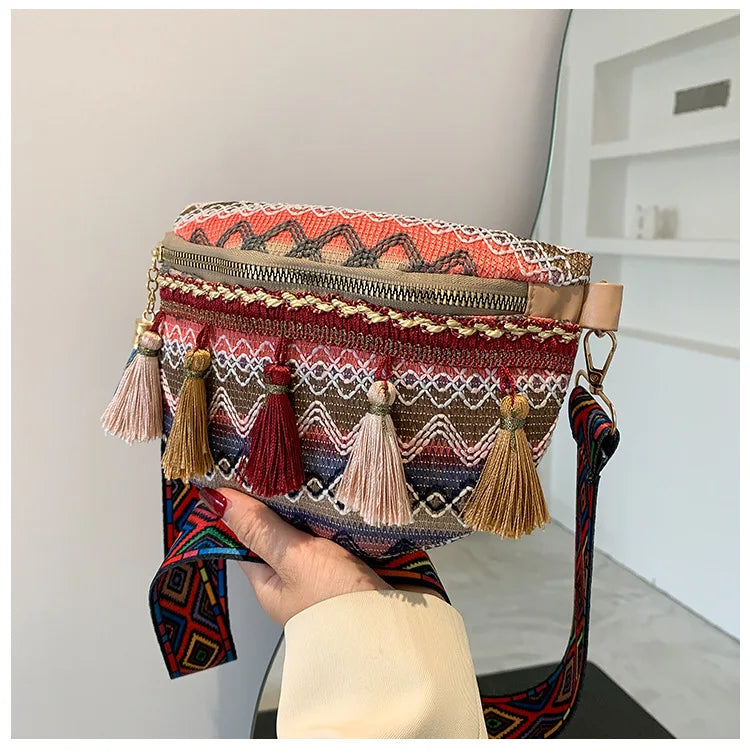 Boho Tassel Waist Bag Vintage Chest Fanny Pack Women's Crossbody Bag