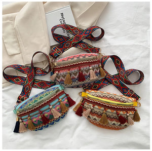 Boho Tassel Waist Bag Vintage Chest Fanny Pack Women's Crossbody Bag
