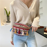 Boho Style Women Waist Bag Adjustable Strap Zipper Chest Bag