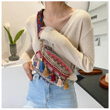 Boho Style Women Waist Bag Adjustable Strap Zipper Chest Bag