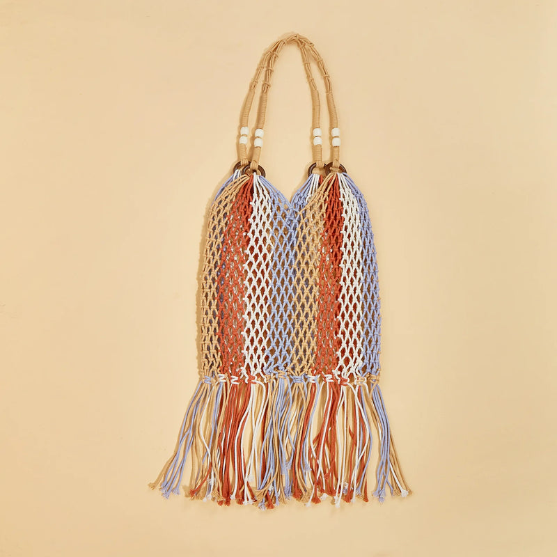 Bohemian Tassel Fishnet Shoulder Bag Colorful Lady Handbag Hollow Beach Tote