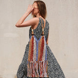 Bohemian Tassel Fishnet Shoulder Bag Colorful Lady Handbag Hollow Beach Tote