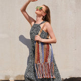 Bohemian Tassel Fishnet Shoulder Bag Colorful Lady Handbag Hollow Beach Tote