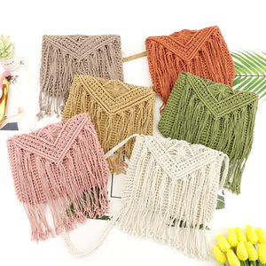 Boho Tassel Shoulder Bag Straw Crossbody Beach Tote