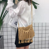 Boho Tassel Shoulder Bag Straw Crossbody Beach Tote