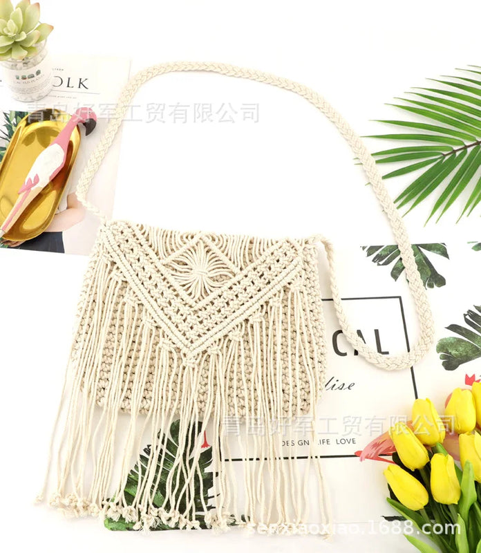 Boho Tassel Shoulder Bag Straw Crossbody Beach Tote