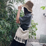 Boho Tassel Shoulder Bag Straw Crossbody Beach Tote