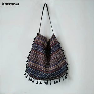 Bohemian Vintage Tassel Shoulder Bag Women Underarm Tote All-match