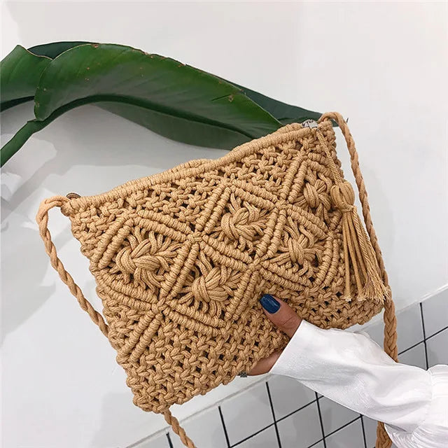 Boho Women Straw Beach Bag Shoulder Messenger Bags Summer Travel Totes