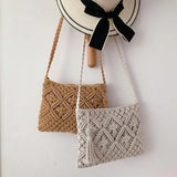Boho Women Straw Beach Bag Shoulder Messenger Tote Khaki Purse KL1043