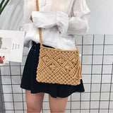Boho Women Straw Beach Bag Shoulder Messenger Tote Khaki Purse KL1043