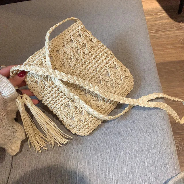 Boho Women Straw Beach Bag Shoulder Messenger Summer Travel Shop