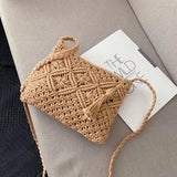 Boho Women Straw Beach Bag Shoulder Messenger Tote Khaki Purse KL1043