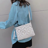 Boho Women Straw Beach Bag Shoulder Messenger Tote Khaki Purse KL1043