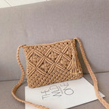 Boho Women Straw Beach Bag Shoulder Messenger Tote Khaki Purse KL1043