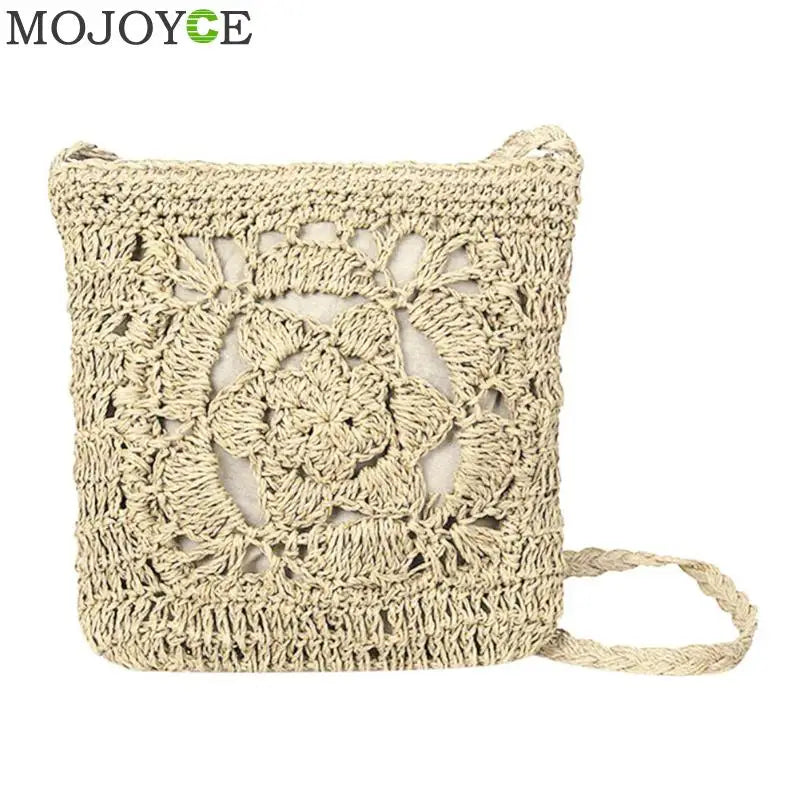 Bohemian Woven Hollow Out Beach Bag Women Crochet Fringed Straw Clutch