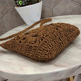 Bohemian Woven Hollow Out Beach Bag Women Crochet Fringed Straw Clutch
