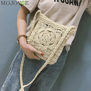 Bohemian Woven Hollow Out Beach Bag Women Crochet Fringed Straw Clutch