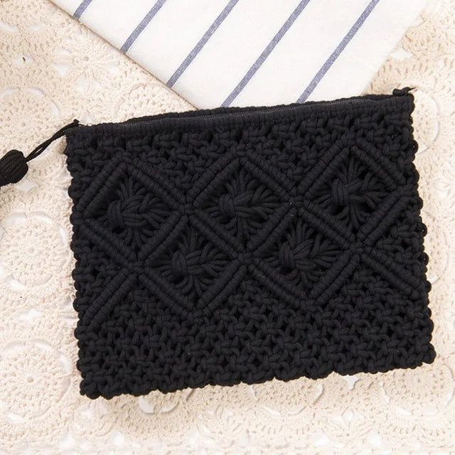 Bohemian Woven Tassel Straw Clutch