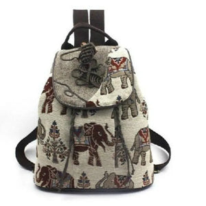 Boho Cotton & Linen School Bag Backpack