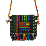 Bohemian Retro Canvas Crossbody Bag with Christmas Snowflake Tassel Pattern