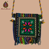 Bohemian Retro Canvas Crossbody Bag with Christmas Snowflake Tassel Pattern