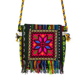 Bohemian Retro Canvas Crossbody Bag with Christmas Snowflake Tassel Pattern