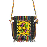 Bohemian Retro Canvas Crossbody Bag with Christmas Snowflake Tassel Pattern