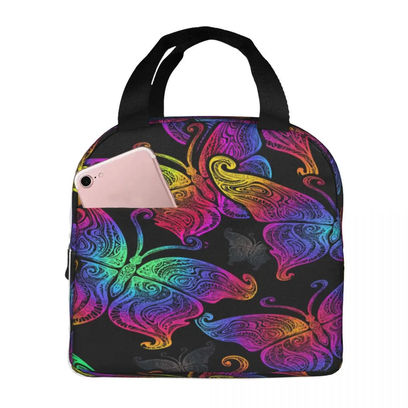 Boho Butterflies Lunch Food Box Bag Insulated Thermal Picnic Lunch Bag