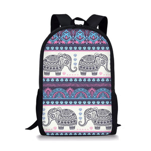 Boho Elephant Print Girls School Bags Retro All-match Backpack
