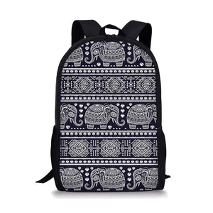 Boho Elephant Print Girls School Bags Retro All-match Backpacks Waterproof