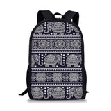 Boho Elephant Print Girls School Bags Retro All-match Backpacks Waterproof
