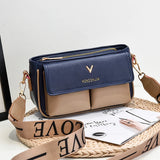 PU Flap Shoulder Bag Contrast Crossbody Messenger Bag