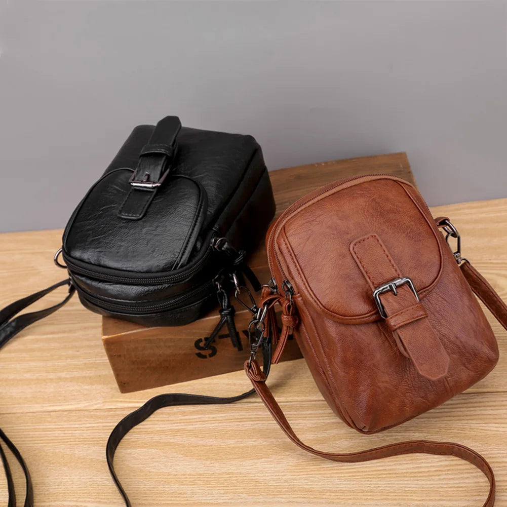 Vintage PU Leather Shoulder Bag Women Crossbody Bags Female Casual Small Purse