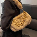 Plush Bags Women's Retro Chain One Shoulder Crossbody Bag