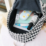 Plaid Canvas Backpacks for Women School Students Shoulder Bags