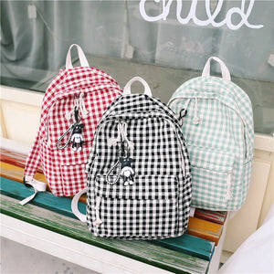 Plaid Canvas Backpacks for Women School Students Shoulder Bags