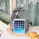Plaid Canvas Backpacks for Women School Students Shoulder Bags