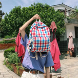 Plaid Canvas Backpacks for Women School Students Shoulder Bags