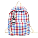 Plaid Canvas Backpacks for Women School Students Shoulder Bags