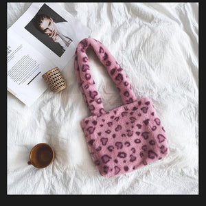 Winter Furry Shoulder Bag Leopard Print Girls Handbags