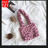 Winter Furry Shoulder Bag Leopard Print Girls Handbags