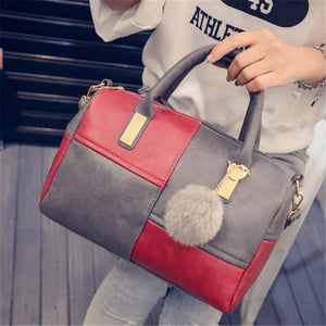 Boston Patchwork PU Leather Women Bag Shoulder Handbag