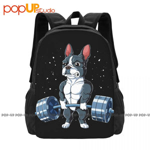 Boston Terrier Dog Weightlifting Deadlift Fitness Gym Backpack
