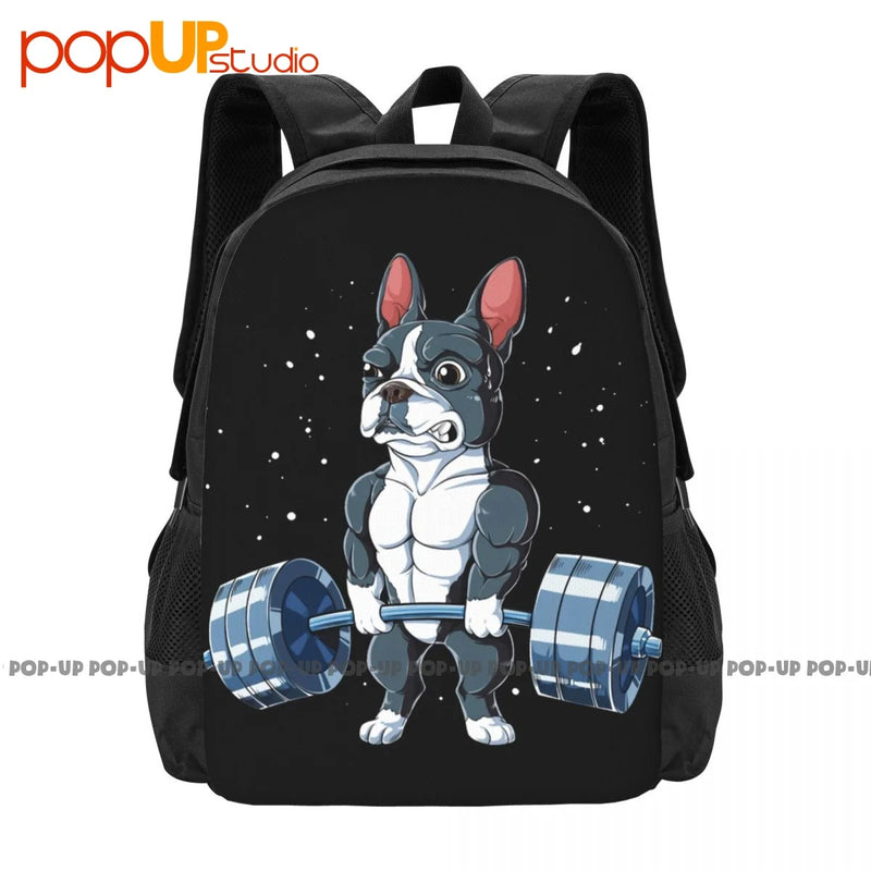 Boston Terrier Dog Weightlifting Deadlift Fitness Gym Backpack