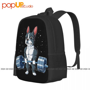 Boston Terrier Dog Weightlifting Deadlift Fitness Gym Backpack