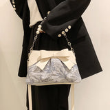 Sweet PU Leather Handbag with Pearls Beading