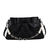 Sweet PU Leather Handbag with Pearls Beading