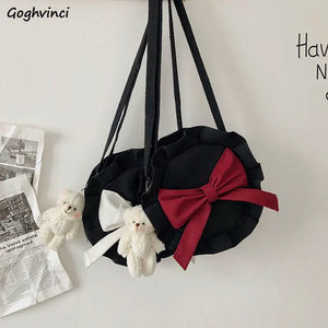 Bow Canvas Bag Shoulder Bag Women Casual Circular Ins Harajuku